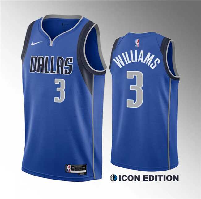 Men's Dallas Mavericks #3 Grant Williams Blue Icon Edition Stitched Basketball Jersey Dzhi